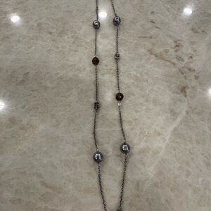 Elegant Silver and Brown Beaded Necklace